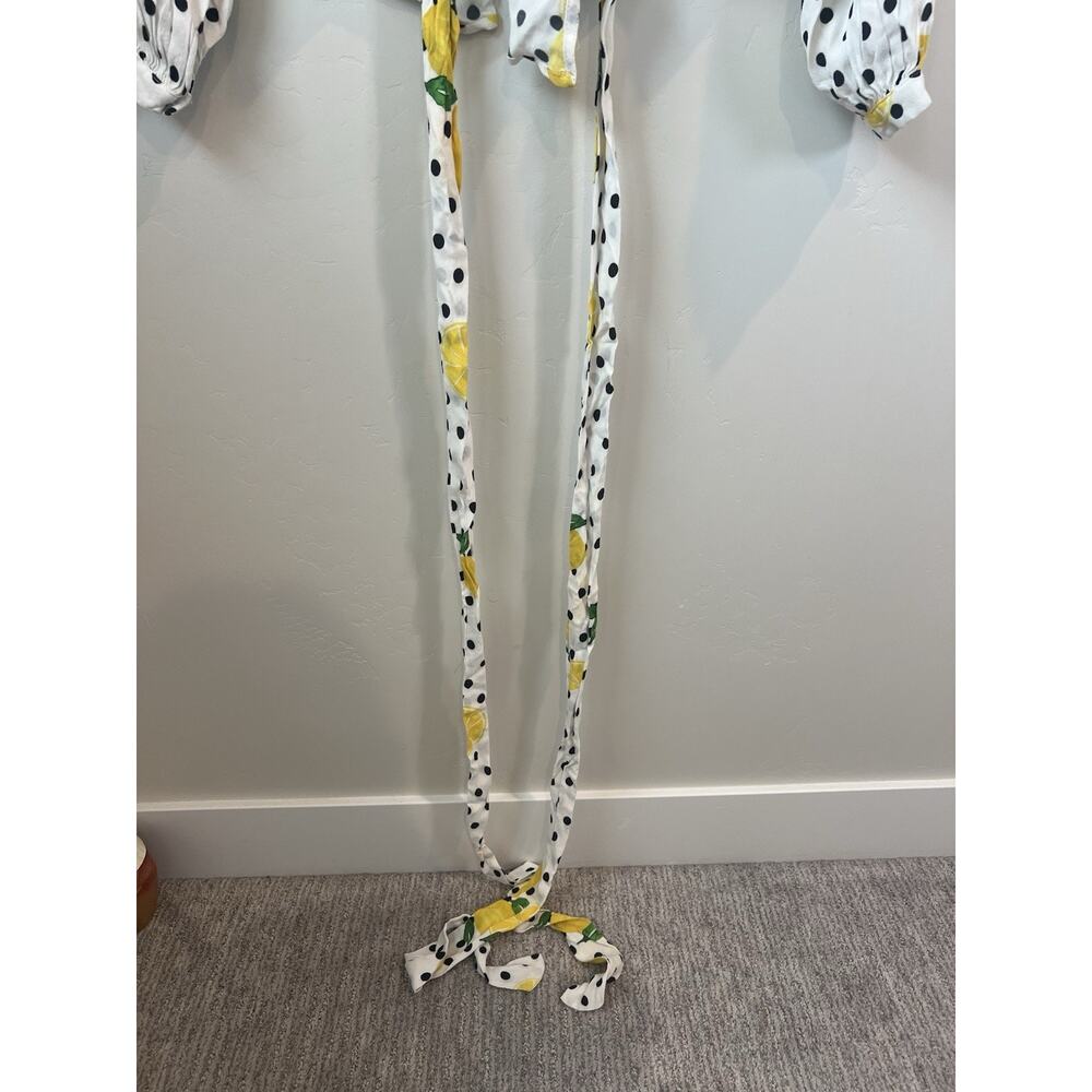 Lovers + Friends Mikayla Lemon Polka Dot Balloon Sleeve Wrap Blouse SZ S - Picture 6 of 11